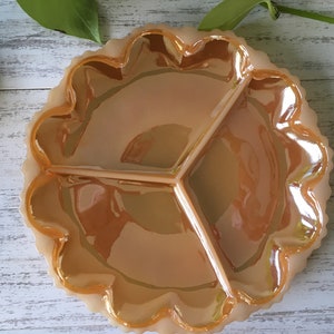 Anchor Hocking Peach Lustre Divided Relish Tray, Peach Lustre Divided Platter, Vintage Peach Lustre Pearlescent Peach Plate/Dish