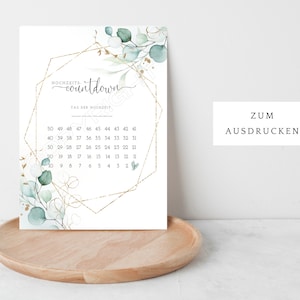 DIY wedding countdown eucalyptus to tick off, countdown 50 days & 30 days until the wedding, print yourself at home, wedding calendar