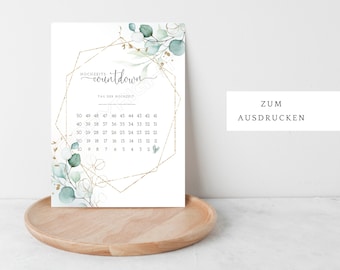 DIY Hochzeitscountdown Eukalyptus zum Ankreuzen, Countdown 50 Tage & 30 Tage bis zur Hochzeit, selber Zuhause ausdrucken, Hochzeitskalender