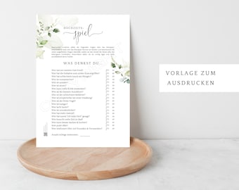 Wedding game for bride or groom, wedding game download for printing, wedding games for the bride and groom, eucalyptus
