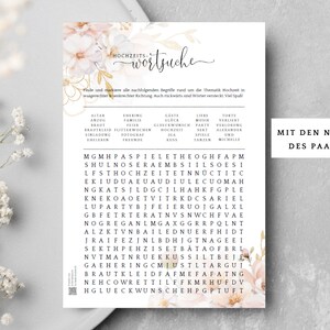 Jeu de mariage personnalisé avec les noms des mariés, mots croisés de mariage personnalisés, jeux de mariage, Blush Cherry Blossom