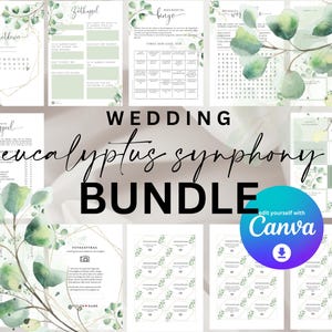 Pacchetto di giochi per matrimoni con carte del libro degli ospiti, giochi per matrimoni, bingo per matrimoni, attività fotografiche e molto altro. come download digitale modificabile con Canva
