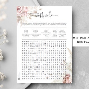 Jeu de mariage personnalisé avec les noms des mariés, jeu de mots croisés pour le mariage, jeux de mariage pour les invités, jeux de mariage