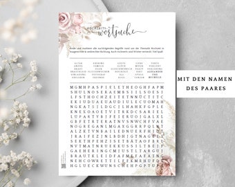 Juego de boda personalizado con los nombres de los novios, juego de crucigramas para la boda, juegos de boda para invitados, juegos de boda