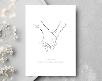 Personalized wedding gift with names and date | Wedding photo of the bride and groom holding hands | Anniversary, Valentine's Day, Wedding Day