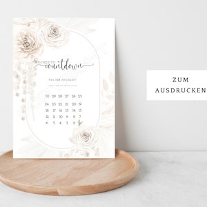 DIY compte à rebours mariage eucalyptus à cocher, compte à rebours 50 jours & 30 jours avant le mariage, imprimer soi-même à la maison, calendrier de mariage