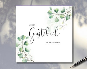 Gästebuch zur Hochzeit mit Eukalyptus, Boho Hochzeitsgeschenk, quadratisches Hochzeitsgästebuch blanko, 50 Seiten weißes Gästebuch