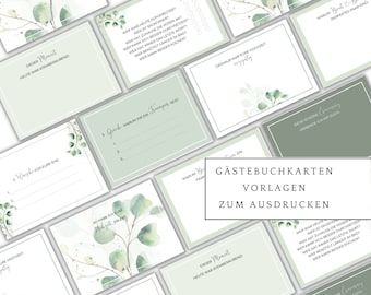 Wedding guest book cards, DIY wedding guest book, eucalyptus, greenery wedding, 16 different cards, print as many times as you like