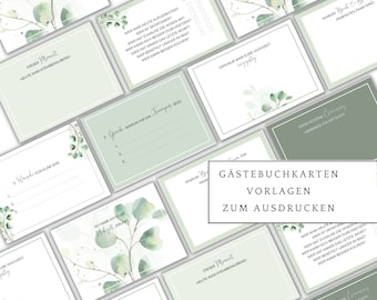 Cartes de livre d'or de mariage, livre d'or de mariage DIY, eucalyptus, mariage de verdure, imprimez 16 cartes différentes aussi souvent que vous le souhaitez