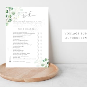 Hochzeitsspiel Schuhe, Ratespiel für Brautpaar und Gäste zum selber ausdrucken, PDF Selbstdruck mit edlem Eukalyptus