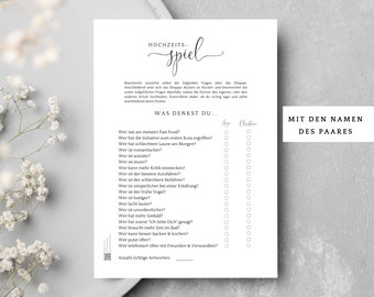 Wedding game with names, wedding games for same-sex weddings, wedding game download to print yourself