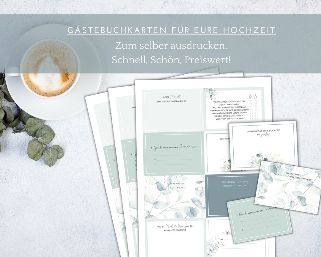 Wedding Guest Book Cards to Print Out Yourself Eucalyptus Etsy