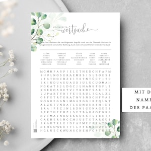 Kruiswoordpuzzel met de namen van de bruid en bruidegom, gepersonaliseerde kruiswoordpuzzel voor de bruiloft, bruiloftsspellen, digitale prints