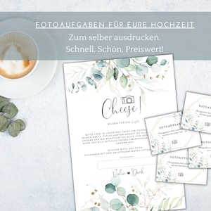 Fotoaufgaben zur Hochzeit, Aufgaben für Hochzeitsgäste, Hochzeitsspiel, Spiel für Brautpaar und Gäste, als PDF zum Selbstausdruck
