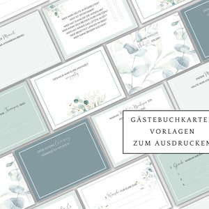 Gästebuchkarten Hochzeit zum selber ausdrucken, Eukalyptus, Greenery Hochzeit, 16 verschiedene Karten so oft ausdrucken wie du magst