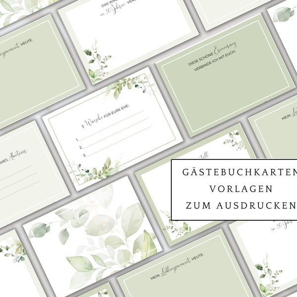 Gästebuchkarten Hochzeit, DIY-Gästebuch zur Hochzeit, Eukalyptus, Greenery Hochzeit, 16 verschiedene Karten so oft ausdrucken wie du magst