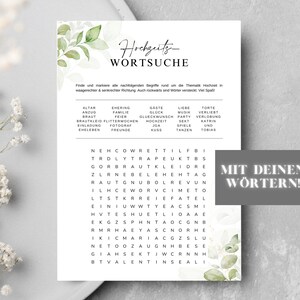 Eukalyptus Hochzeitsspiel, Hochzeitskreuzworträtsel mit Namen des Brautpaares, personalisiertes Kreuzworträtsel zur Hochzeit