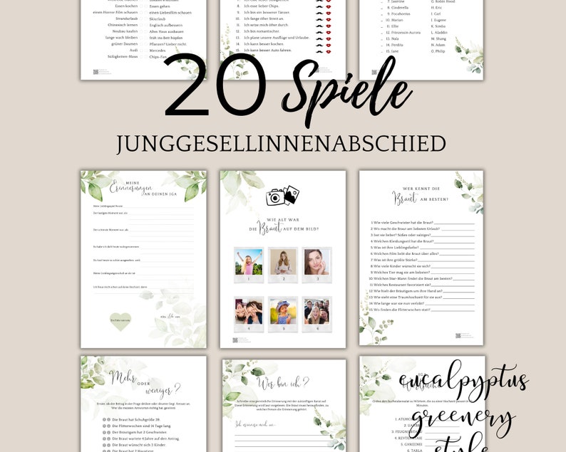 Bridal Shower Games, Greenery Bachelorette Games, Printable Wedding Games, Boho JGA Games, Fun Games for JGA Eucalyptus image 1