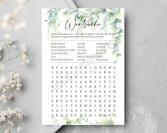 Crucigrama de boda en alemán, juego de búsqueda de palabras de boda imprimible, juegos de boda descargables, juegos de boda para invitados, rompecabezas de boda