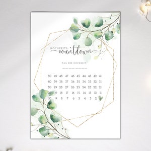 DIY Hochzeitscountdown Eukalyptus zum Ankreuzen, Countdown 50 Tage & 30 Tage bis zur Hochzeit, selber Zuhause ausdrucken, Hochzeitskalender