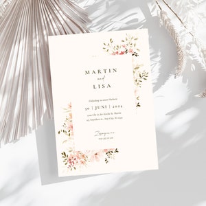 Wedding invitation with wild flowers, wedding invitation with delicate flowers, wedding invitation card with flowers