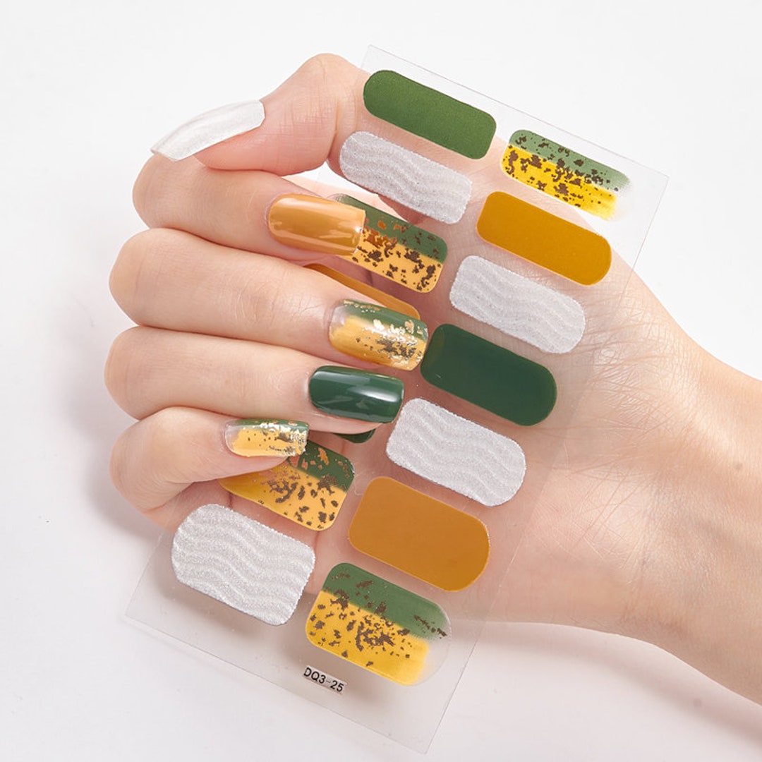 Forest Green Yellow Gold White Nail Detail Nail Art Stickers - Etsy