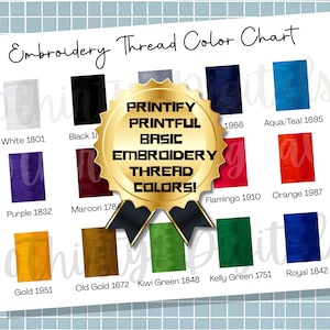 Tabla de colores de hilo de bordar para tiendas de impresión bajo demanda, descarga digital, tabla de colores de bordado POD, tabla de colores de bordado imprimible