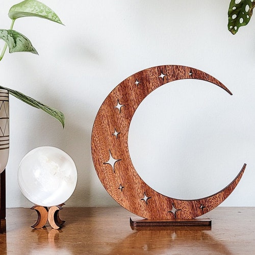 Wooden Crescent Moon and Stars Décor 3 Sizes Available Etsy