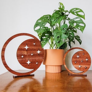 Wooden Moon and Stars Décor - 2 Size Options - Display Stand Included - Wood Celestial Boho Art for Bedroom, Nursery, Office