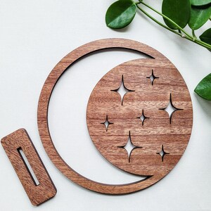 Wooden Moon and Stars Décor - 2 Size Options - Display Stand Included ...