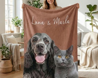 Custom Pet Photo Blanket, Personalized Dog Portrait Blanket, Pet Memorial Gift, Cat Picture Blanket,  Name Custom Dog Blanket, Dog Memorial