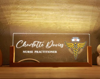 Custom Name Plate Night Light With Job Title, Personalized Office Desk Sign for Professionals, Teacher, Doctor, Manager, Name Plate for Desk