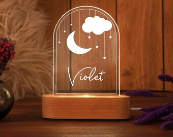 Custom Moon and Star Nightlight,Personalized Clouds Night Light with Name,Nursery Lamp,Baby Bedroom Night Light,Birthday Gifts for Baby
