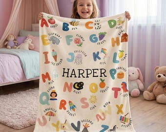 Personalized Alphabet Blanket, Custom Kids Blanket, Baby Blanket, Gift for Kids, Boys Girls Birthday Gift, Baby Shower Gift, Name Blanket