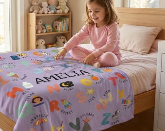 Personalized Alphabet Blanket, Custom Kids Blanket, Baby Blanket, Gift for Kids, Boys Girls Birthday Gift, Baby Shower Gift, Name Blanket
