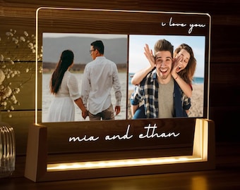 Custom Photo LED Night Light with Name and Date, Personalized Couple Gift for Anniversary, Wedding or Engagement, Christmas Gift for Her Him