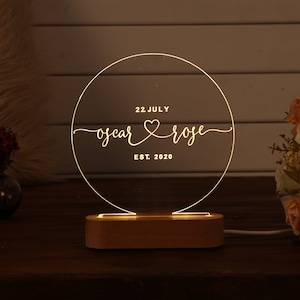 Personalized Night Light - Home Decor - Wedding Gift Ideas - Engagement Gift - Newly Wed Gift - Wedding Favors - Gift for Him - Gift for Her