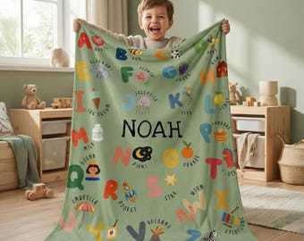 Personalized Alphabet Blanket, Custom Kids Blanket, Baby Blanket, Gift for Kids, Boys Girls Birthday Gift, Baby Shower Gift, Name Blanket