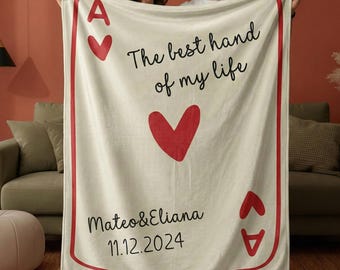 Custom Wedding Blanket Gift, Personalized Wedding Anniversary Throw Blanket Gift, Playing Card Blanket, Christmas Gift for Newlywed