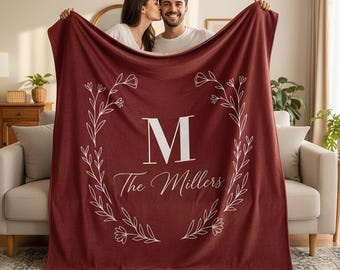 Anniversary Gift Personalized Throw Blanket, Second Anniversary Gift for Wife, Gift for Couples Initials Established Date, Wedding Gift Her