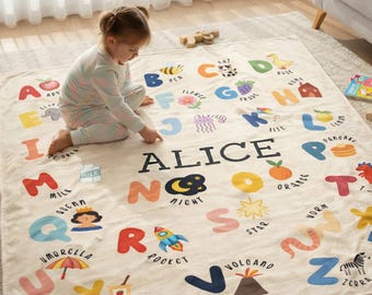 Personalized Alphabet Blanket, Custom Kids Blanket, Baby Blanket, Gift for Kids, Boys Girls Birthday Gift, Baby Shower Gift, Name Blanket