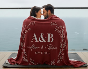 Anniversary Gift Personalized Throw Blanket, Second Anniversary Gift for Wife, Gift for Couples Initials Established Date, Wedding Gift Her