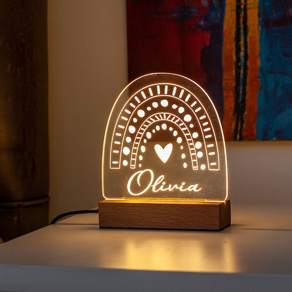 Luz de noche arcoíris con nombre - Regalos para bebés recién nacidos - Luz con nombre para niños - Regalos para el primer cumpleaños - Regalos para mamás primerizas - Regalos para bebés - Guardería