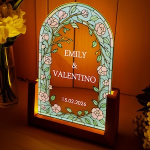 Custom Wedding Night Light with Stained Glass, Romantic Decor for Newlyweds, Newly Engaged Gift for Couple, Personalized Couple Names Gift