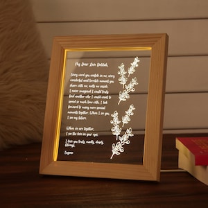 Personalized Hand-Written Letter Night Light Valentine's Day Gift for Wife First Second 10th 20th Anniversary Gift for Him or Her image 1