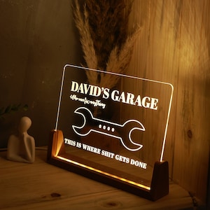 Personalized Wrench Name Light - LED Night Light for the Ultimate Garage Decor - Dad&#39;s Gift for Christmas - Custom Repair Themed Night Light