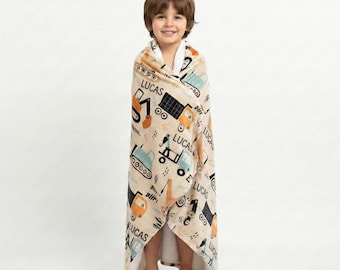 Personalized Kids Construction Blanket - Custom Name Printed - Minky Blanket - Personalized Kids Blanket with Name - Baby Blanket Truck