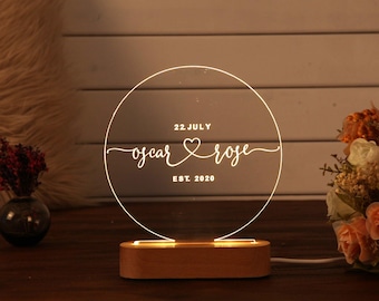 Gepersonaliseerde nachtlampje - Woondecoratie - Ideeën huwelijkscadeau - Verlovingscadeau - Newly Wed Gift - Trouwbedankjes - Cadeau voor hem - Cadeau voor haar