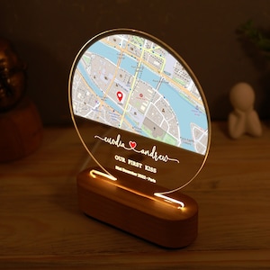 Gepersonaliseerde stadskaart print - jubileumcadeau voor haar - kaart print nachtlampje - reiskaart cadeau - onze eerste kus - cadeau voor vriendin vrouw