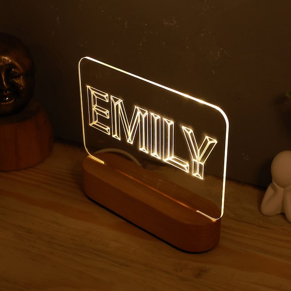 Veilleuse nom personnalisée - Lampe LED personnalisée - Plaque nominative pour bureau - Cadeau d'anniversaire unique - Déco de chambre ados filles garçons - Cadeau enfant